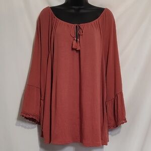 Old Navy Rust Red Peasant Tunic with Tassel Tie